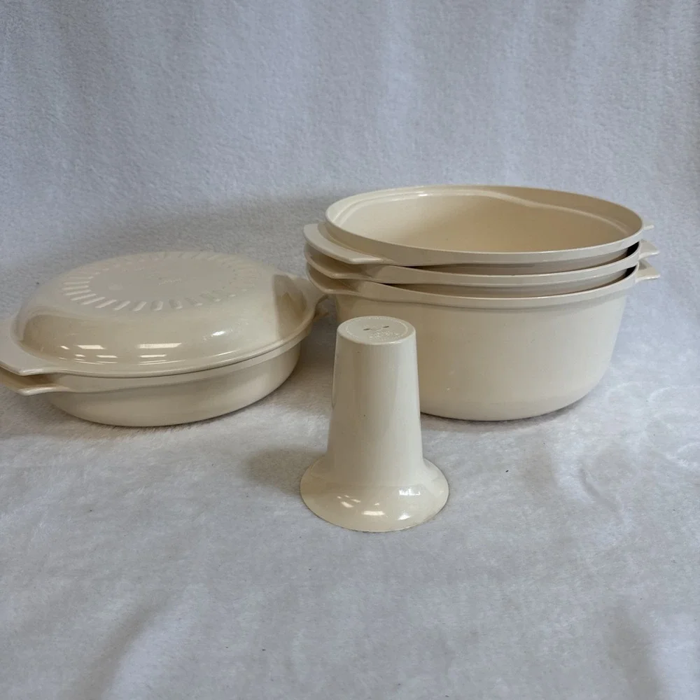 Tupperware Microsteamer Stack Cooker Set Almond 5 Piece Microwave